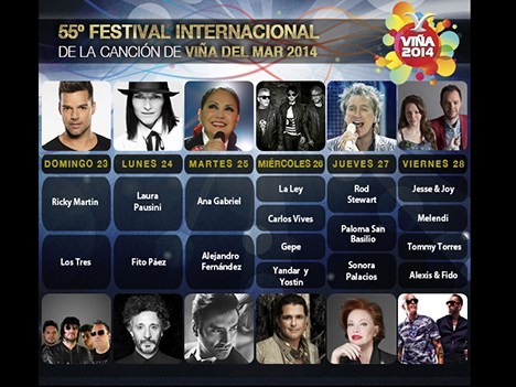 Parrilla de artistas que participarán de Viña 2014